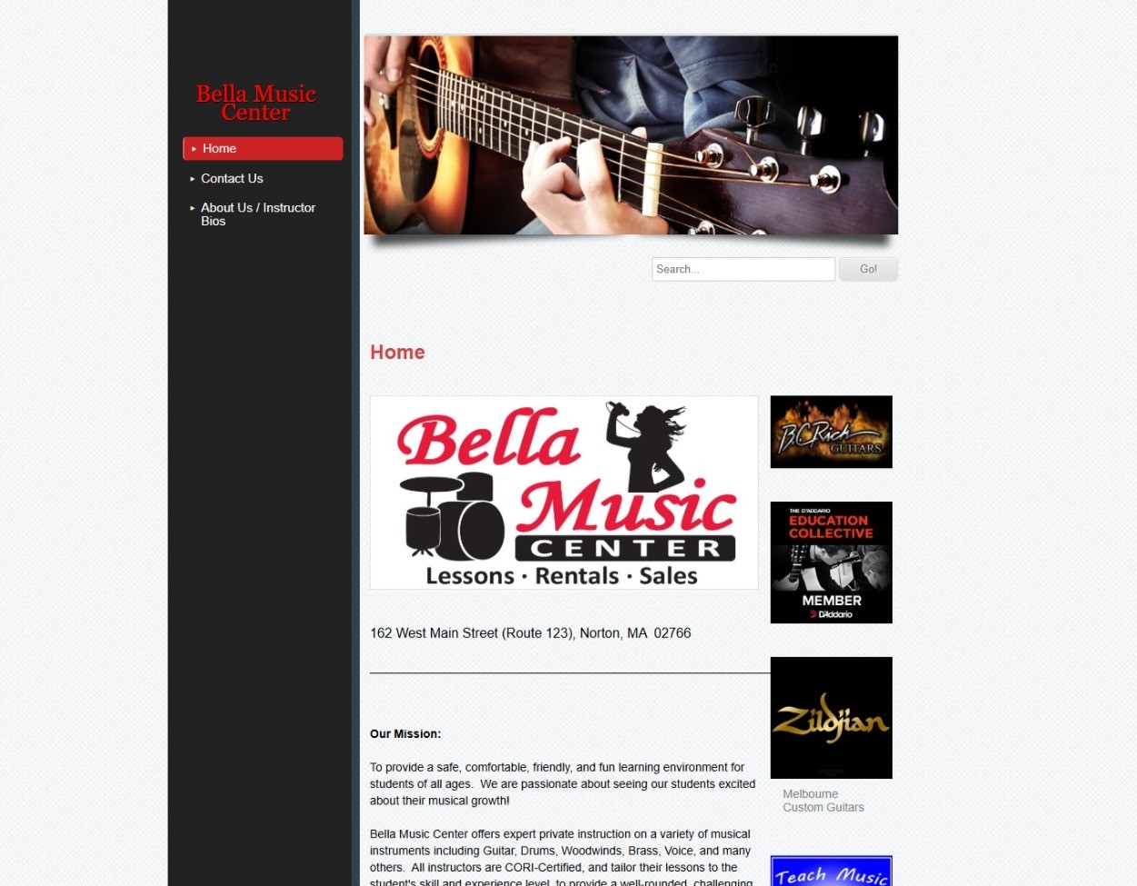 Bella Music Center website before redesign